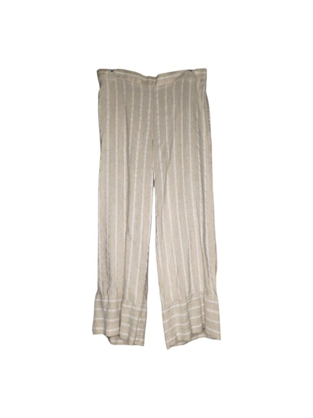 LOFT Women's Linen Striped Wide Leg Pants Size Small Beige Boho Beach Pockets